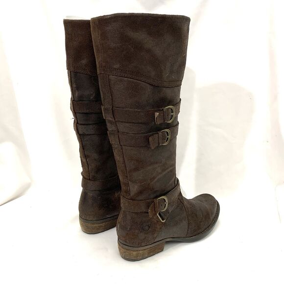 Born Women 8 M Boots Suede Knee High - Low Heel Riding Boots Dark Brown D70723 - Picture 10 of 16